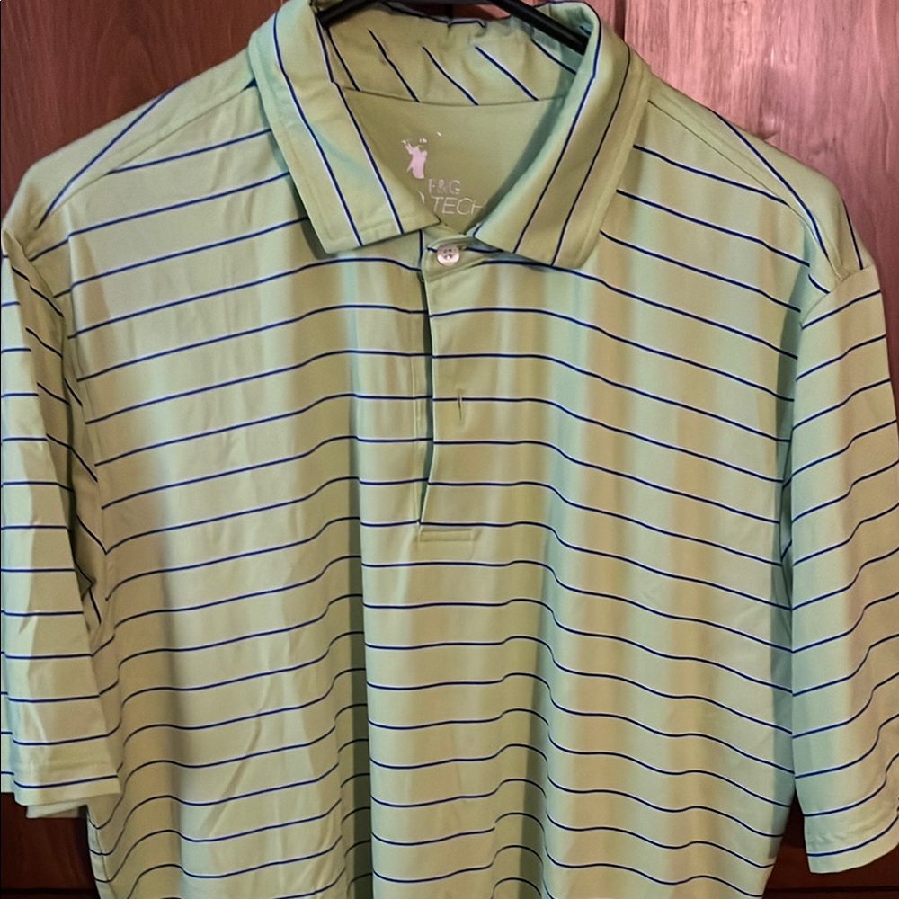 PGA Tour Men's Light Green Striped Polo Shirt